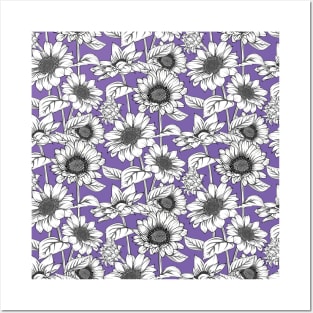 Sunflowers Line Art Pattern Posters and Art